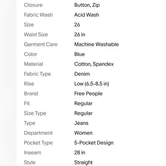 Women's Free People Low Rise Acid Washed Frayed Hem Jeans - Picture 8 of 8